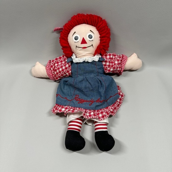 Raggedy Ann Doll, Red & White Gingham Dress, Blue Apron - Picture 3 of 4